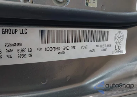 2013 Dodge Dart Sxt/Rallye из США, поврежденный, VIN 1C3CDFBH6DD158093